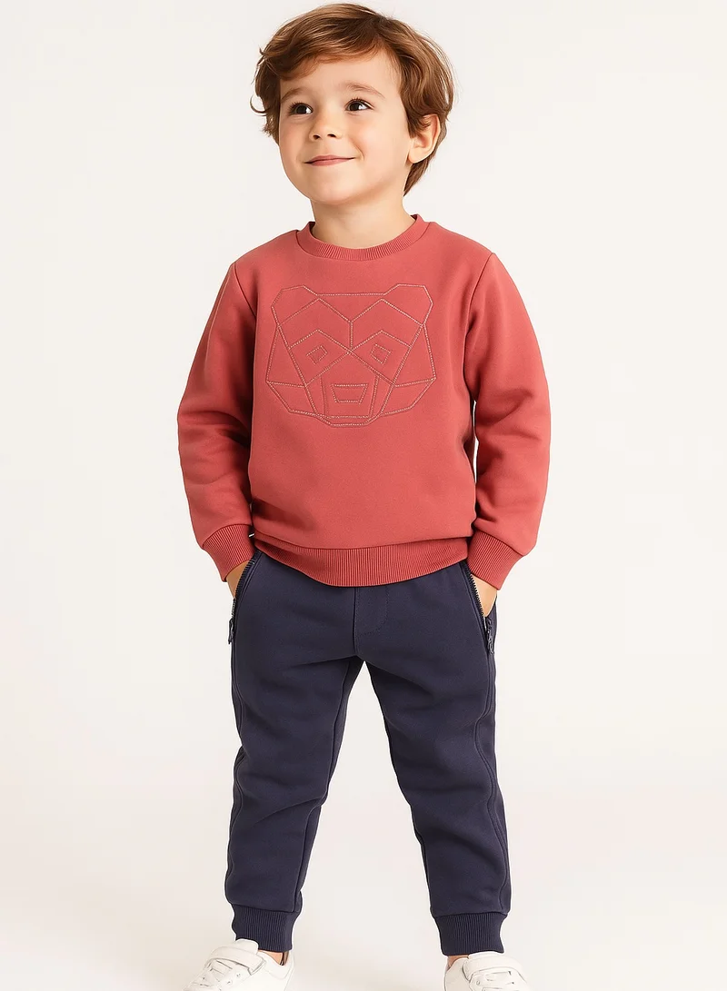 Dirkje "Dirkje Boys Bear Graphic Fleece Tracksuit – Coral &amp; Grey 2-Piece Set "