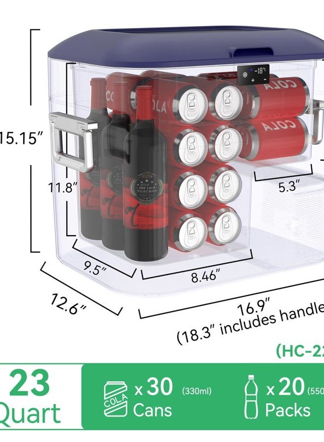 Megiu ثلاجة سيارة محمولة، 23 لتر، 12V/24V DC 110~240V AC، سعة 22 لتر، تحكم باللمس، شاشة LED، من -18°C إلى +15°C، أزرق، تشطيب غير لامع - Image 3