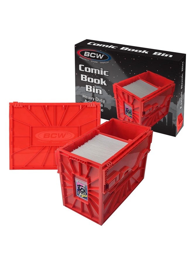 BCW BCW Short Comic Book Bin | Holds 150 Comics | Stackable Plastic Storage | Acid-Free Organizer | Red, 2 Pack  - Image 1