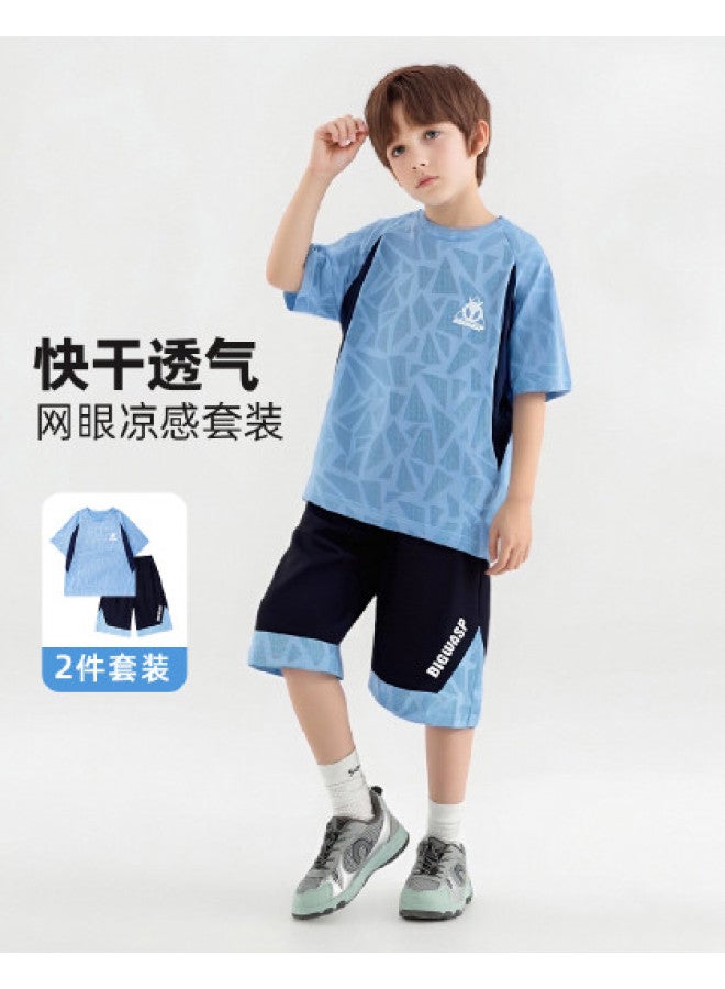 Bumblebee Boys' Sportswear Set 2025 Summer New Mesh Breathable Basketball Outfit Two-piece Casual Trendy Outfit For Big Kids - Image 1