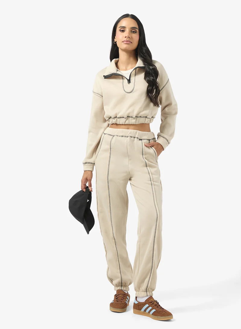 Ginger Zip Up Contrast Stitch Detail Tracksuit