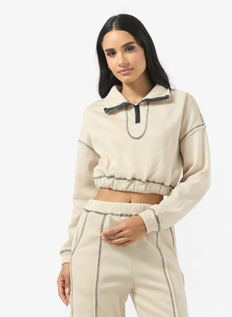 Ginger Zip Up Contrast Stitch Detail Tracksuit