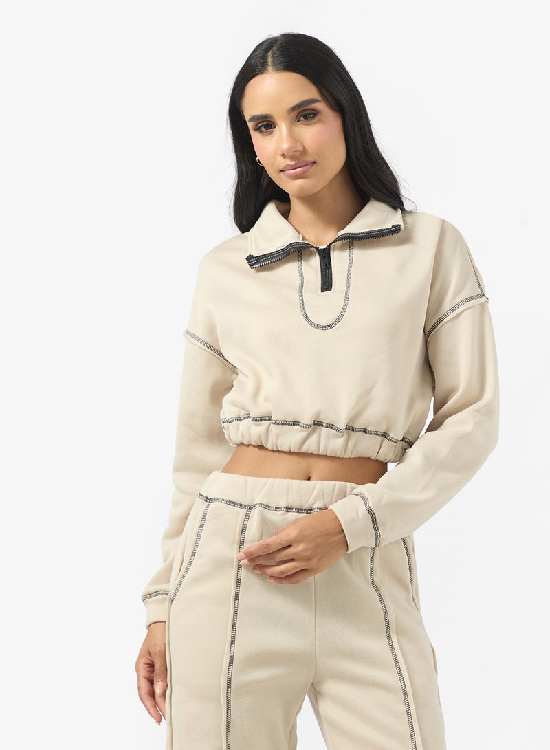 جينجر بدلة رياضية بسحاب وتفاصيل خياطة متباينة - Image 3