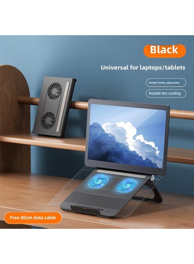 Loquat Laptop Stand Tablet Desktop Lifting Stand Portable Folding Cooling Fan Computer Stand-Color:Cool Black-portable Computer Cooling Bracket  - Image 1