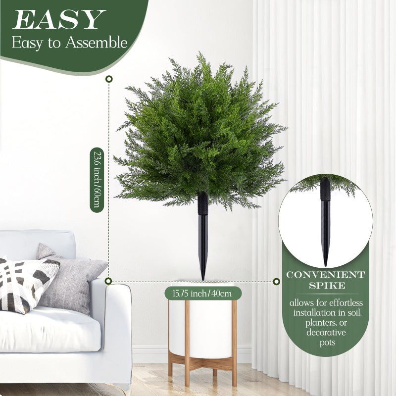 FAJUNZH Artificial Topiary Bushes for Outdoors with Spike, Boxwood Ball Fake Shrubs UV Resistant Faux Plants for Indoor Outdoor Fall Thanksgiving Halloween Decor (Cedar Topiary Ball Trees) - Image 4