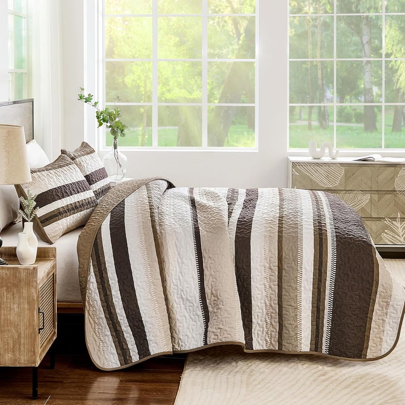 WONGS BEDDING مجموعة بطانيات من WONGS بلون بني، تتكون من 3 قطع: غطاء سرير بألوان سوداء مخطوطة، بطانيات خفيفة الوزن، مقاس 110" �� 90". - Image 3