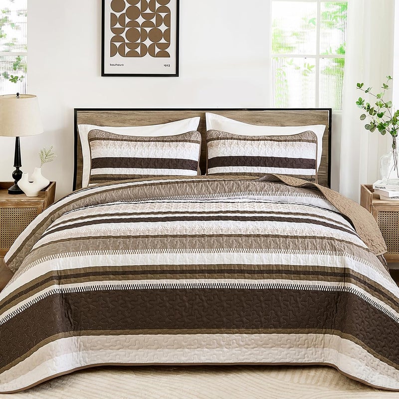 WONGS BEDDING مجموعة بطانيات من WONGS بلون بني، تتكون من 3 قطع: غطاء سرير بألوان سوداء مخطوطة، بطانيات خفيفة الوزن، مقاس 110" �� 90". - Image 2