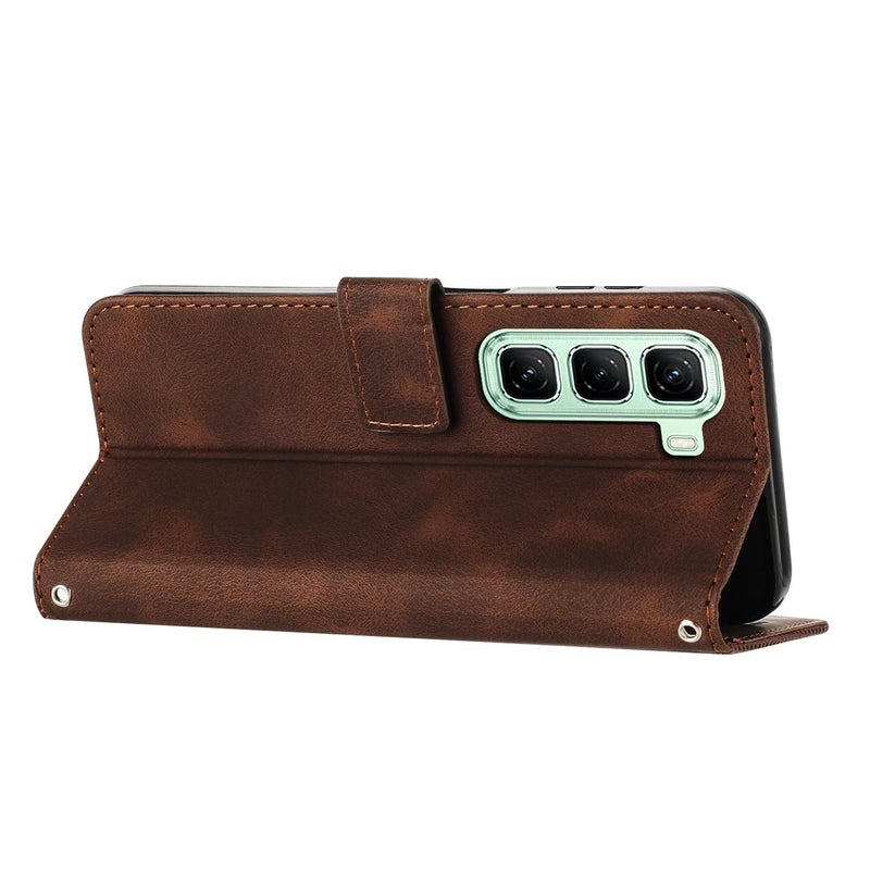 إيروريكس جراب هاتف جلدي بتصميم مثلث حلم لهاتف Infinix Hot 60 Pro+ 4G مع حبل (بني) - Image 3