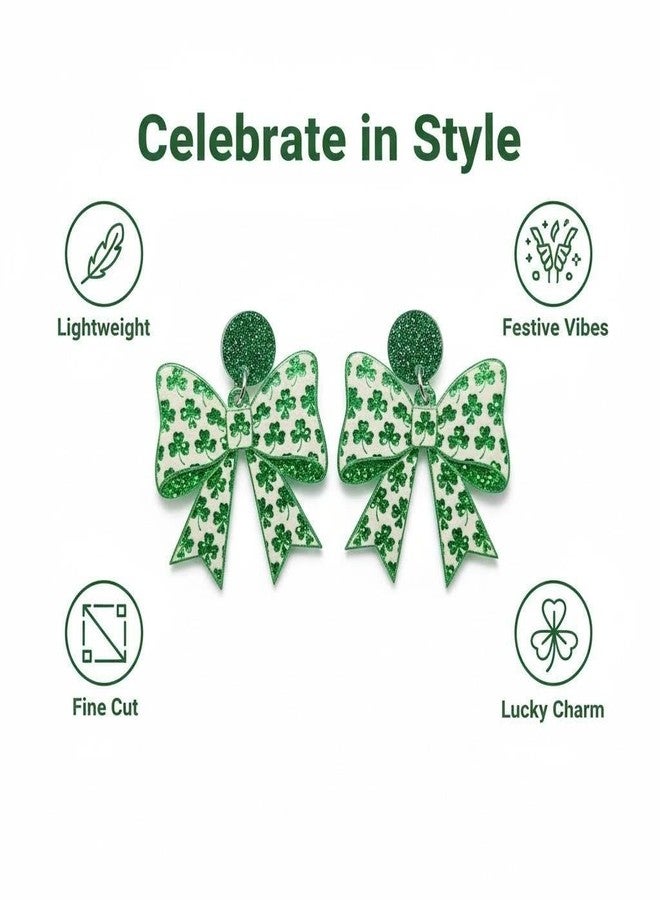 WanBigVa St Patrick’s Day Earrings for Women, Green Bow Shamrock Earrings, Irish Lucky Clover Dangle Earrings, St Patrick’s Day Jewelry Gifts for Women - Image 3