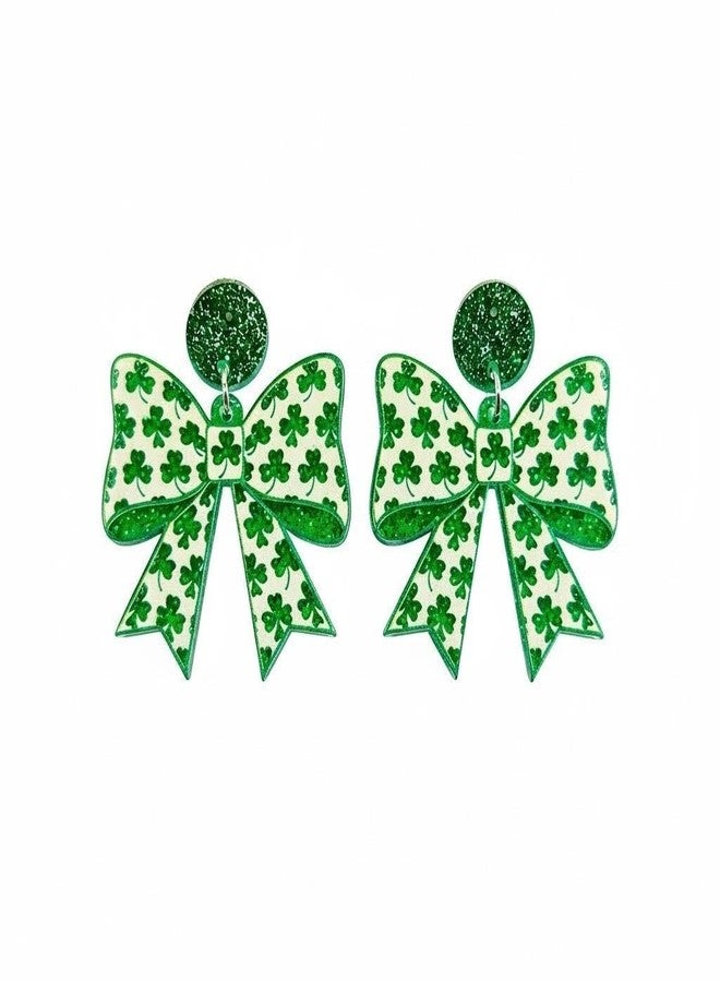 WanBigVa St Patrick’s Day Earrings for Women, Green Bow Shamrock Earrings, Irish Lucky Clover Dangle Earrings, St Patrick’s Day Jewelry Gifts for Women - Image 1