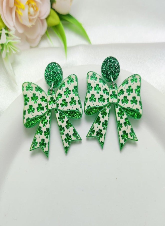 WanBigVa St Patrick’s Day Earrings for Women, Green Bow Shamrock Earrings, Irish Lucky Clover Dangle Earrings, St Patrick’s Day Jewelry Gifts for Women - Image 4