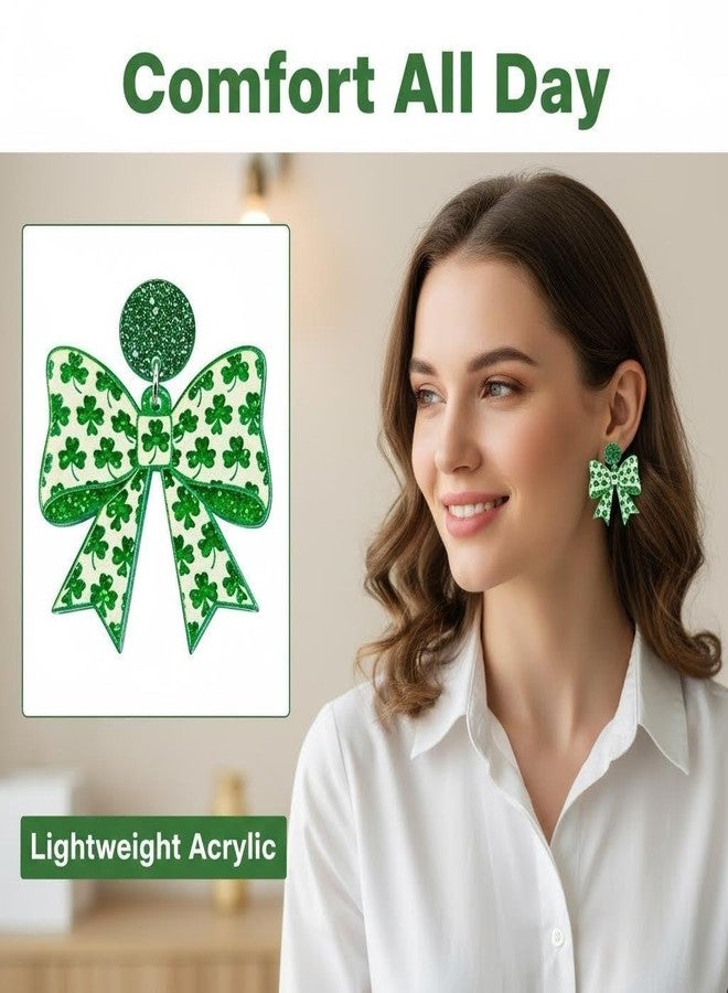 WanBigVa St Patrick’s Day Earrings for Women, Green Bow Shamrock Earrings, Irish Lucky Clover Dangle Earrings, St Patrick’s Day Jewelry Gifts for Women - Image 2