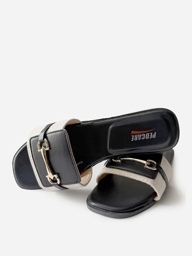 Take Two Buckle Detail Slip-On Comfort Flat Sandals By Pedcare