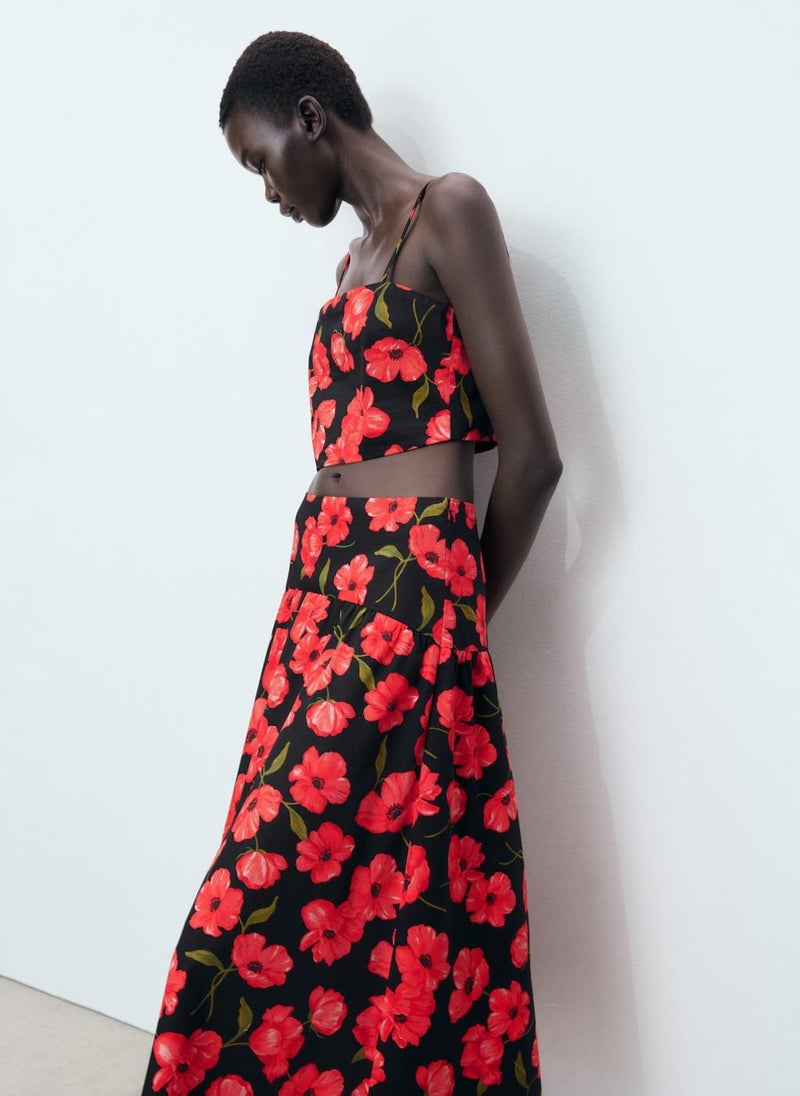 MANGO Floral-Print Flared Skirt  - Image 3