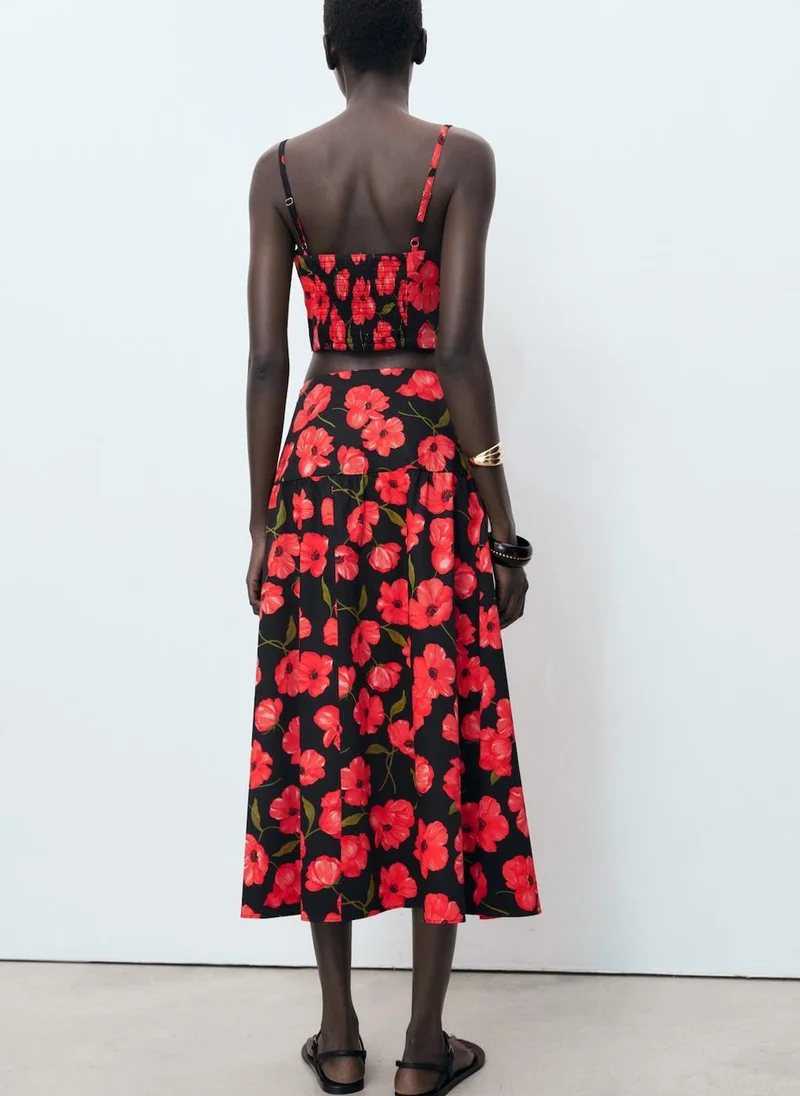MANGO Floral-Print Flared Skirt