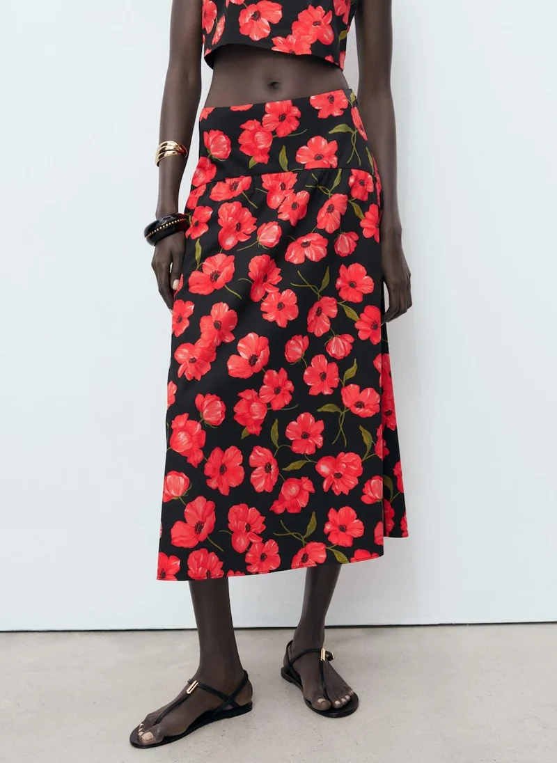 MANGO Floral-Print Flared Skirt