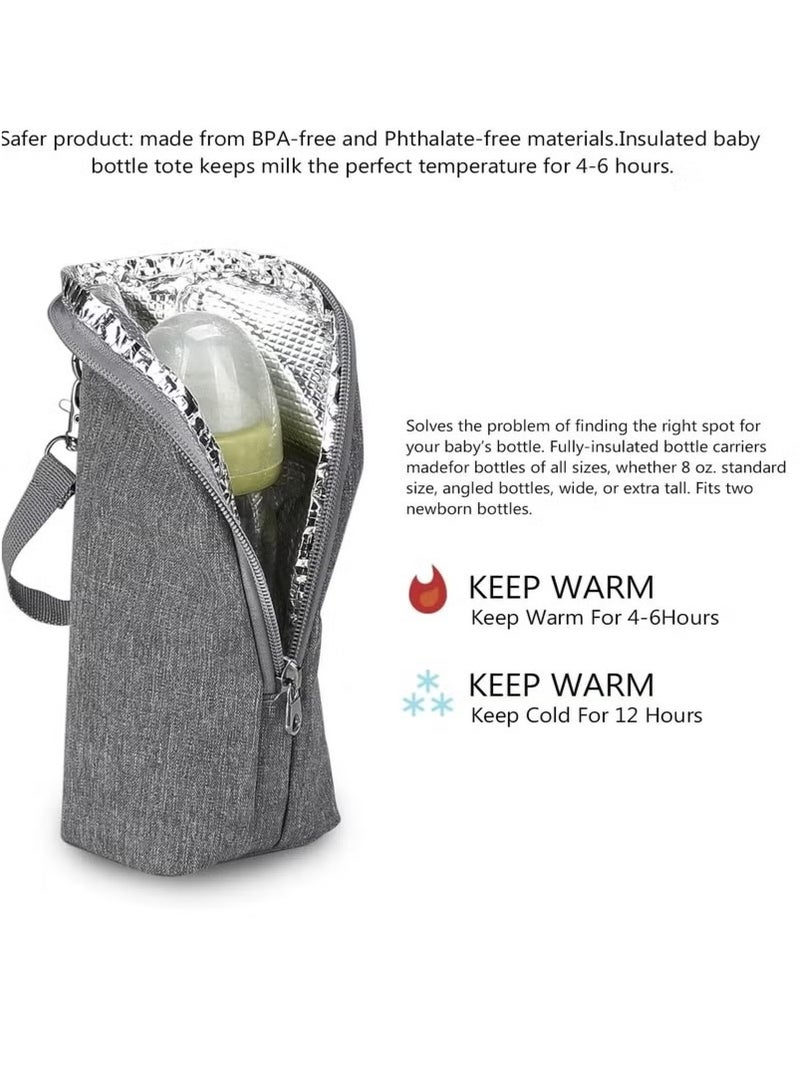 Baby Bottle Cooler Bag, Insulated Breastmilk Cooler Tote Bag, Carrying Portable Nursing Bottle Cooler Warmer Bag for Nursing Mom Daycare Travel, Grey.