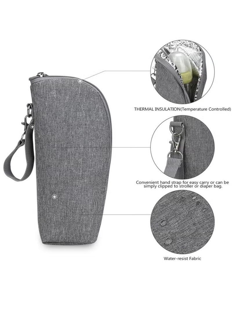 Baby Bottle Cooler Bag, Insulated Breastmilk Cooler Tote Bag, Carrying Portable Nursing Bottle Cooler Warmer Bag for Nursing Mom Daycare Travel, Grey.