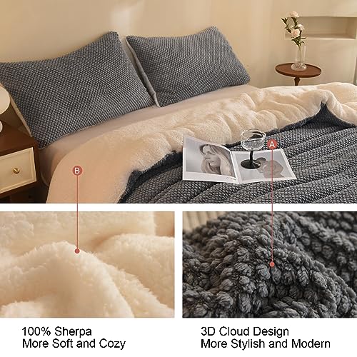LLanCL 3D Jacquard Design Comforter Set, Ultra-Soft Warm Twin Size Sherpa Fur Plush 2-Pieces Sets Luxury Cozy Bedding with 1 Pillowcase (68"x90", Grey) - Image 4
