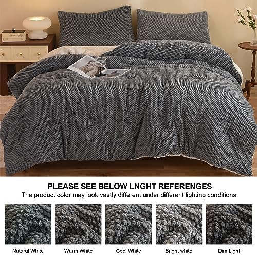 LLanCL 3D Jacquard Design Comforter Set, Ultra-Soft Warm Twin Size Sherpa Fur Plush 2-Pieces Sets Luxury Cozy Bedding with 1 Pillowcase (68"x90", Grey) - Image 5