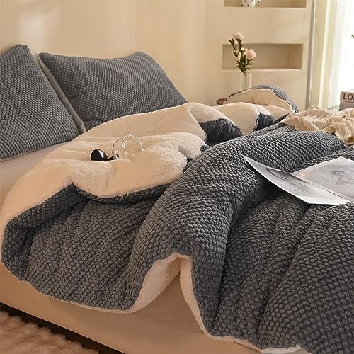 LLanCL 3D Jacquard Design Comforter Set, Ultra-Soft Warm Twin Size Sherpa Fur Plush 2-Pieces Sets Luxury Cozy Bedding with 1 Pillowcase (68"x90", Grey) - Image 1