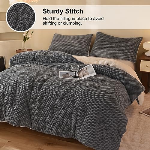 LLanCL 3D Jacquard Design Comforter Set, Ultra-Soft Warm Twin Size Sherpa Fur Plush 2-Pieces Sets Luxury Cozy Bedding with 1 Pillowcase (68"x90", Grey) - Image 3