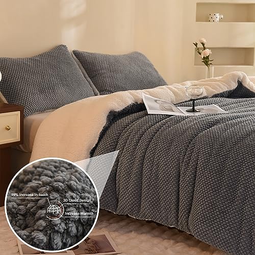 LLanCL 3D Jacquard Design Comforter Set, Ultra-Soft Warm Twin Size Sherpa Fur Plush 2-Pieces Sets Luxury Cozy Bedding with 1 Pillowcase (68"x90", Grey) - Image 2