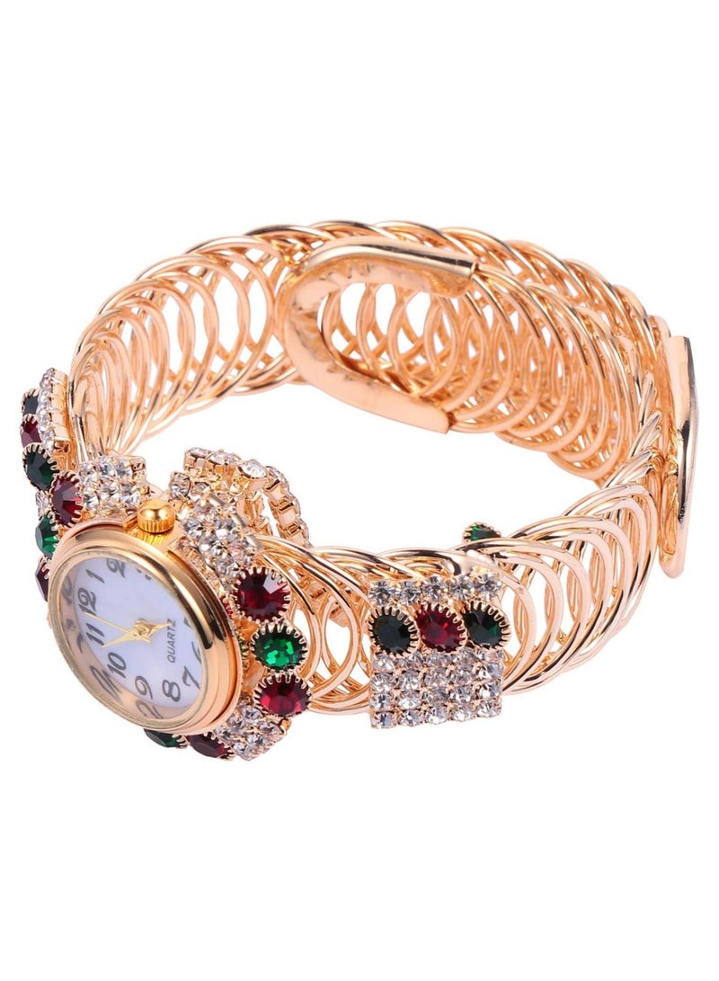 SYOSI ساعة نسائية بسوار من الكوارتز باللون الذهبي اللامع مع أحجار الراين الكريستالية والألماس لمجوهرات المعصم النسائية ساعة سوار أنيقة للنساء - Image 1