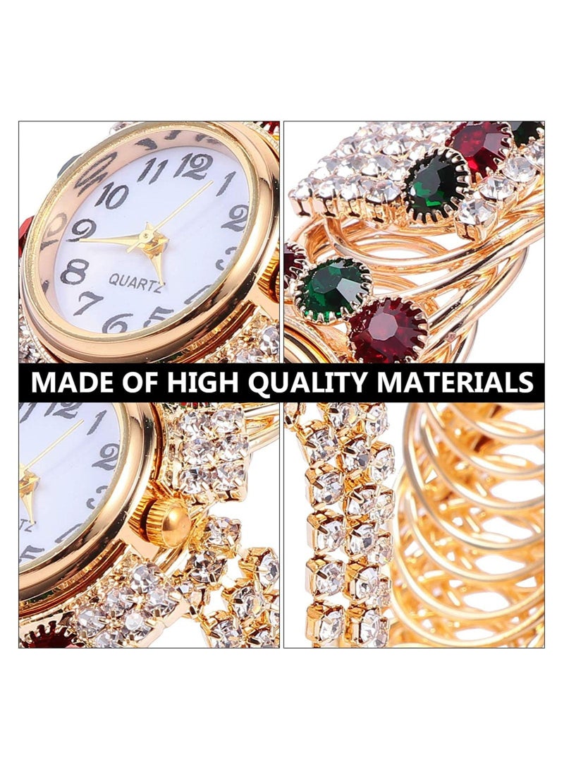 SYOSI ساعة نسائية بسوار من الكوارتز باللون الذهبي اللامع مع أحجار الراين الكريستالية والألماس لمجوهرات المعصم النسائية ساعة سوار أنيقة للنساء - Image 4