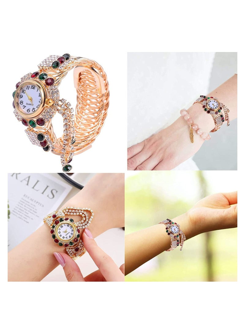 SYOSI ساعة نسائية بسوار من الكوارتز باللون الذهبي اللامع مع أحجار الراين الكريستالية والألماس لمجوهرات المعصم النسائية ساعة سوار أنيقة للنساء - Image 2