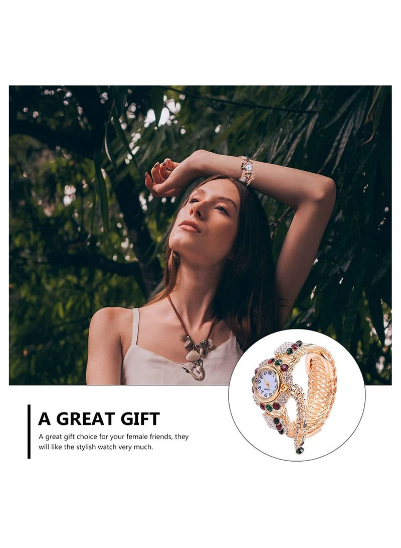 SYOSI ساعة نسائية بسوار من الكوارتز باللون الذهبي اللامع مع أحجار الراين الكريستالية والألماس لمجوهرات المعصم النسائية ساعة سوار أنيقة للنساء - Image 3