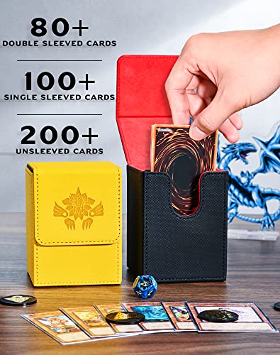 UAONO Card Deck Box for Yugioh MTG, 100+ Deck Case with 2 Dividers, PU Leather Storage Box, Compatible with Collectible Trading Cards (Black & Red, Sky Dragon) - Image 2