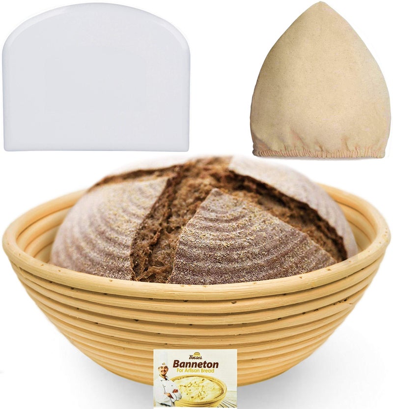 Bread Bosses 9 Inch Bread Banneton Proofing Basket  Baking Bowl Dough Gifts for Bakers Proving Baskets for Sourdough Bread Scraper Tool Starter Proofing  - Image 1