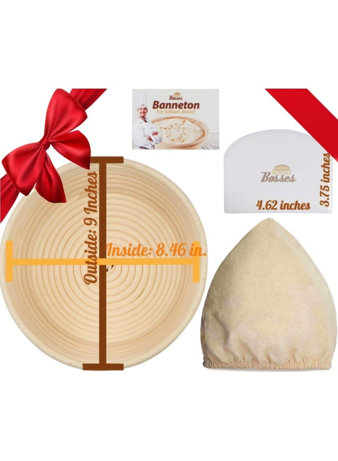 Bread Bosses 9 Inch Bread Banneton Proofing Basket  Baking Bowl Dough Gifts for Bakers Proving Baskets for Sourdough Bread Scraper Tool Starter Proofing  - Image 2