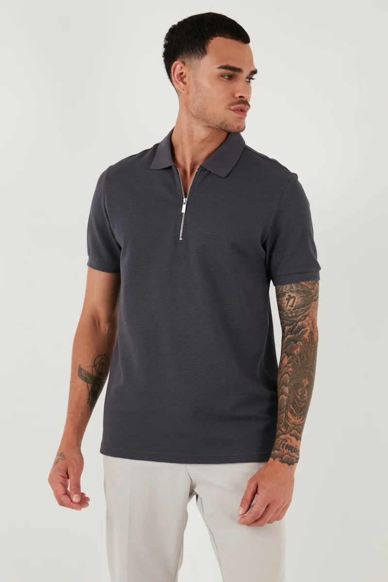 بوراتي Cotton Regular Fit Zippered Polo Neck T Shirt Men's Polo Neck T Shirt 5902915