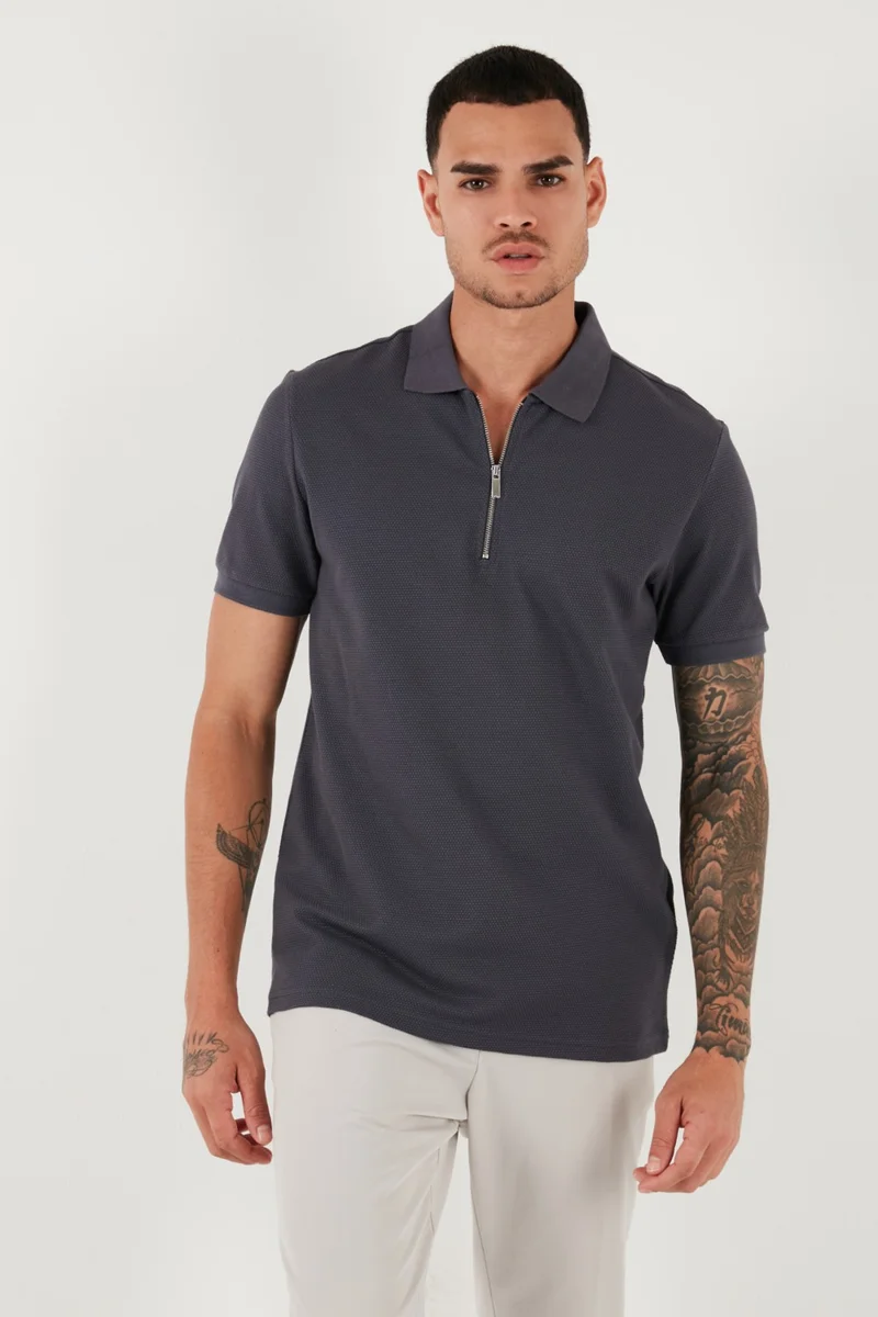 بوراتي Cotton Regular Fit Zippered Polo Neck T Shirt Men's Polo Neck T Shirt 5902915