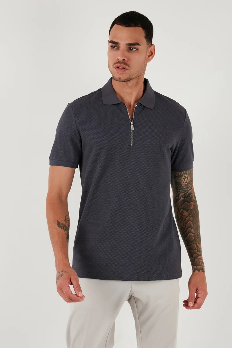بوراتي Cotton Regular Fit Zippered Polo Neck T Shirt Men's Polo Neck T Shirt 5902915