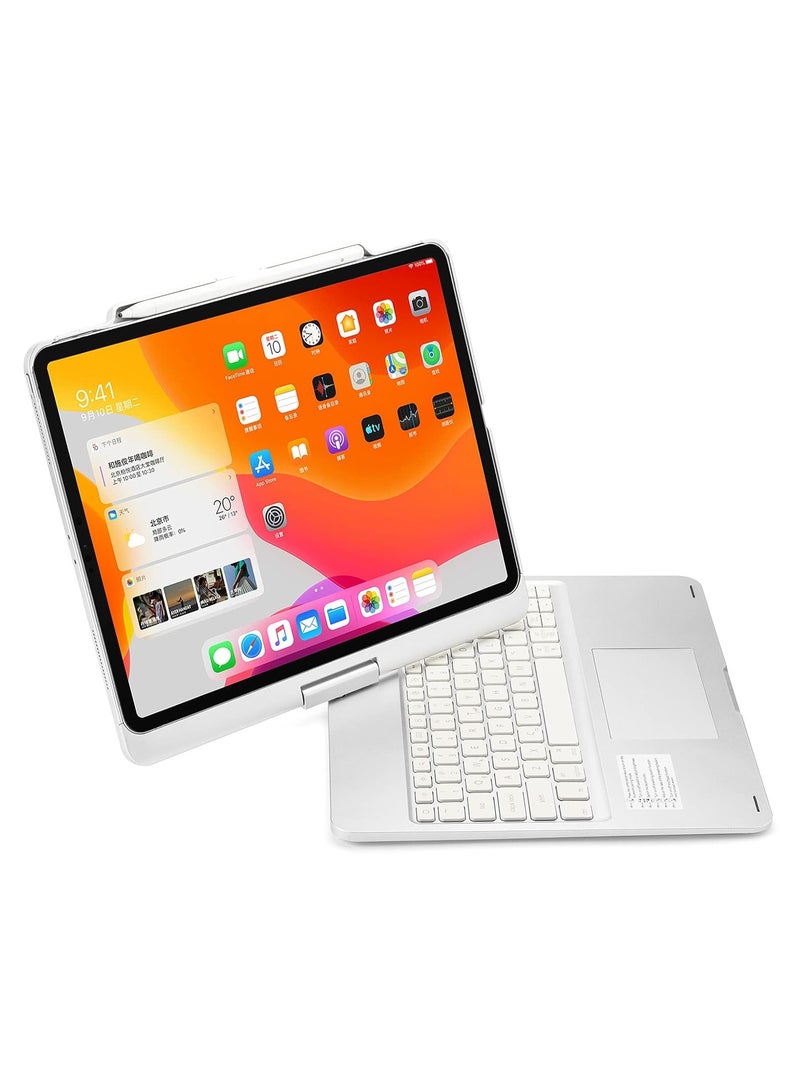 غطاء لوحة مفاتيح ذكية بنوع دوار ولاسلكي بلوتوث متوافق مع iPad Air حجم 13 بوصة 2024 (رقم الموديل: A2903 A2904) مع مفتاح تتبع ولوحة مفاتيح منقوشة باللونين الأحمر والأزرق لجهاز iPad Air 13 بإصدار M2. - Image 2