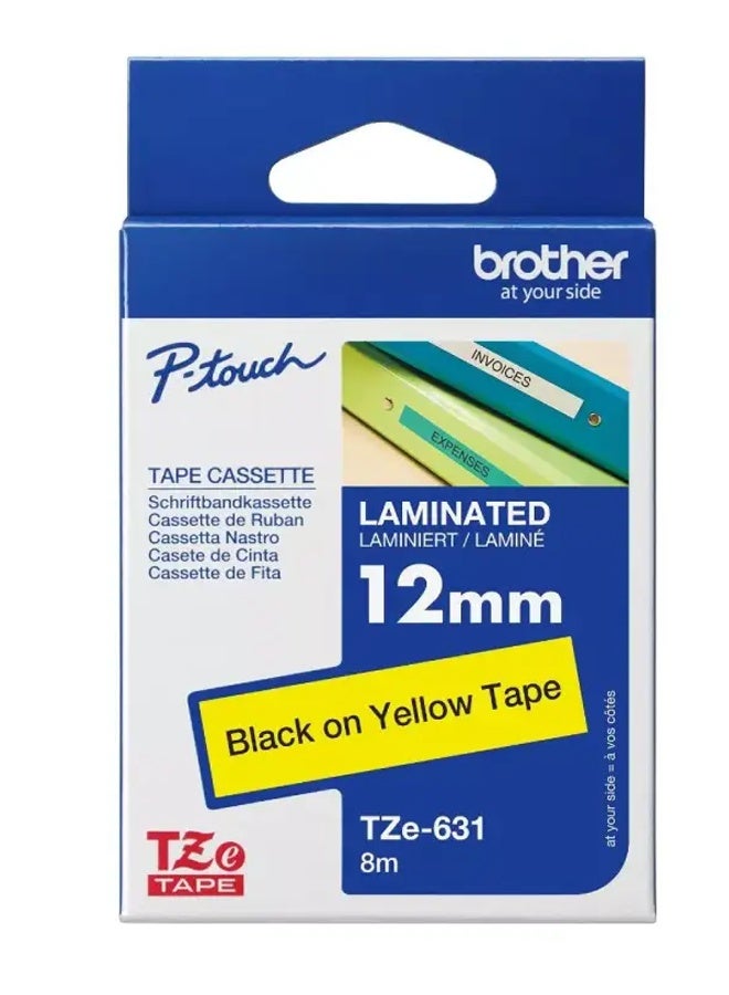 بروذر Brother TZe-631 12mm Black-on-Yellow Laminated Label Tape – 8m Cassette for P-Touch Printers - Image 1