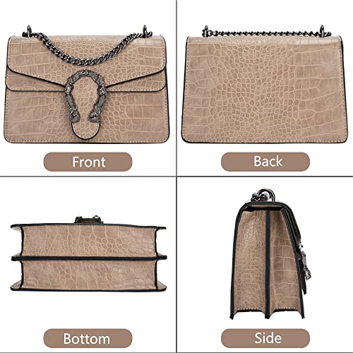 DEEPMEOW Crossbody Shoulder Chain Purse for Women - Crocodile Grain PU Leather Messenger Bag Evening Square Satchel Handbag（Khaki） - Image 3