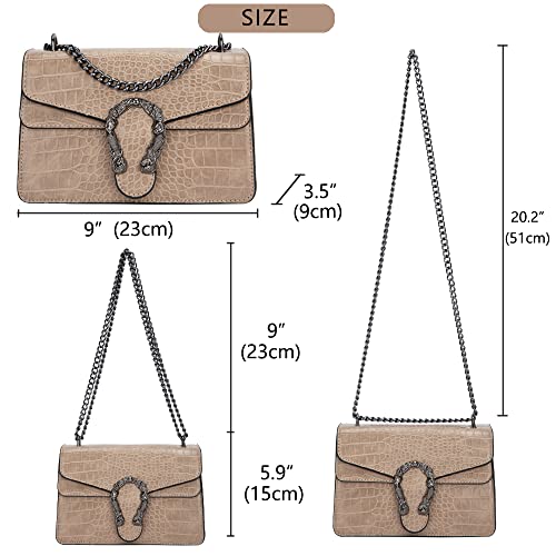 DEEPMEOW Crossbody Shoulder Chain Purse for Women - Crocodile Grain PU Leather Messenger Bag Evening Square Satchel Handbag（Khaki） - Image 2