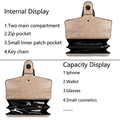 DEEPMEOW Crossbody Shoulder Chain Purse for Women - Crocodile Grain PU Leather Messenger Bag Evening Square Satchel Handbag（Khaki） - Image 5