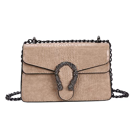 DEEPMEOW Crossbody Shoulder Chain Purse for Women - Crocodile Grain PU Leather Messenger Bag Evening Square Satchel Handbag（Khaki） - Image 1