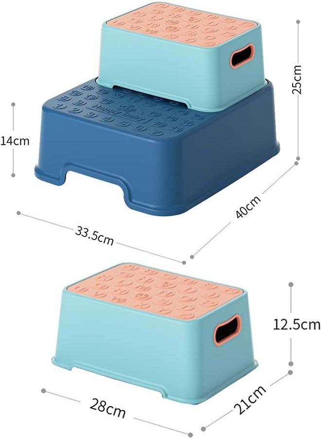 Hihonor 2 Step Stool with Anti-Slip Surface & Base, Kids Step Stool for Toddlers Potty Training, Toddler Step Stool for Bathroom, Kitchen, Living Room, Bedroom, Toy Room (Blue)  - Image 2