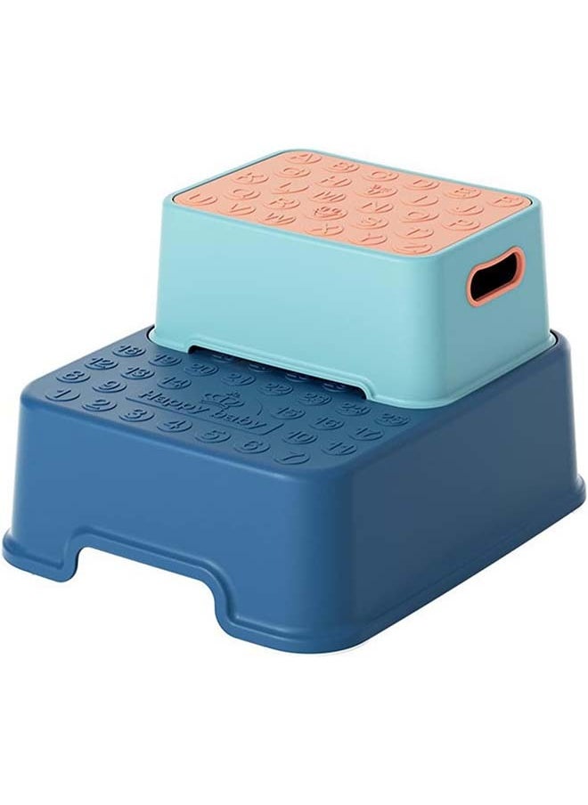 Hihonor 2 Step Stool with Anti-Slip Surface & Base, Kids Step Stool for Toddlers Potty Training, Toddler Step Stool for Bathroom, Kitchen, Living Room, Bedroom, Toy Room (Blue)  - Image 1