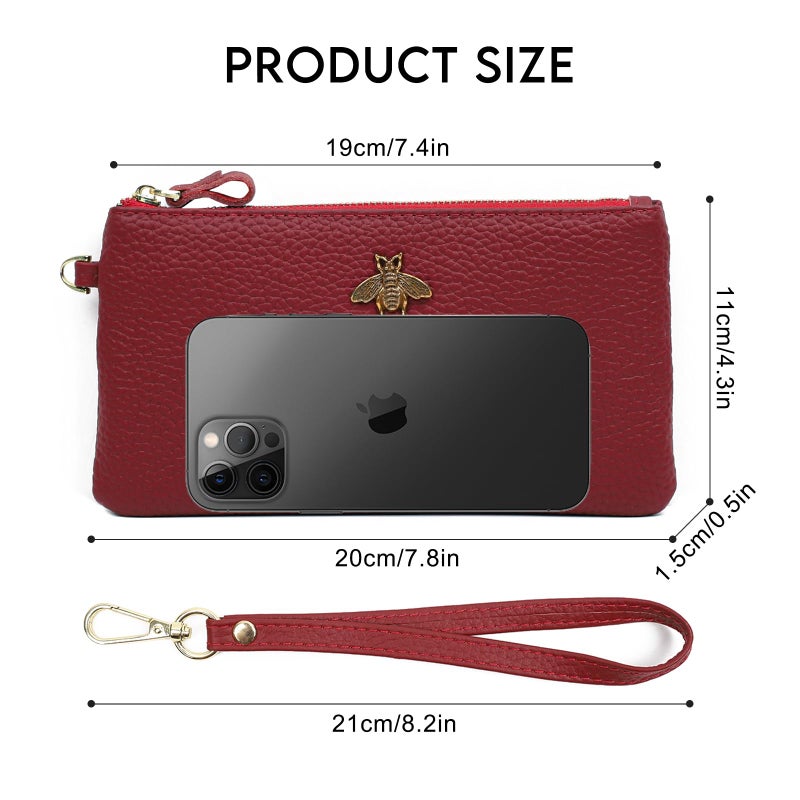 imeetu Women's Wristlet Clutch Purse Leather Cell Phone Wallet Handbag with Wrist Strap (Red) 7.9 × 4.3 × 0.8 inches - Image 4