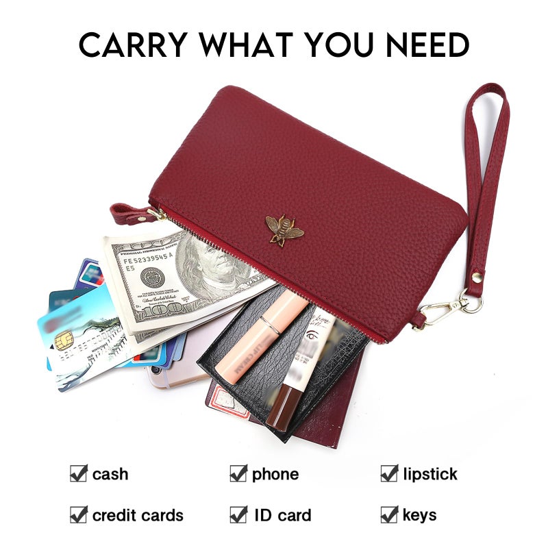 imeetu Women's Wristlet Clutch Purse Leather Cell Phone Wallet Handbag with Wrist Strap (Red) 7.9 × 4.3 × 0.8 inches - Image 2