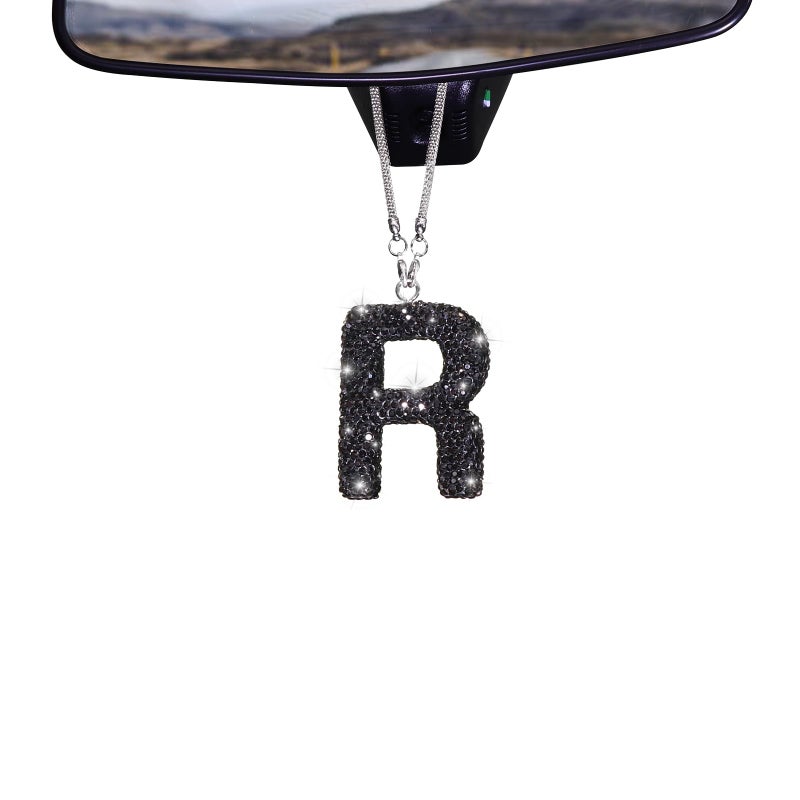 ToBeQueen Colorful Bling Letter R Car Hanging Ornament Diamond Crystal Rhinestone Car Letter Pendant Cute Lucky Hanging Ornament Women Car Mirror Hanging Accessories for WomenBlackR