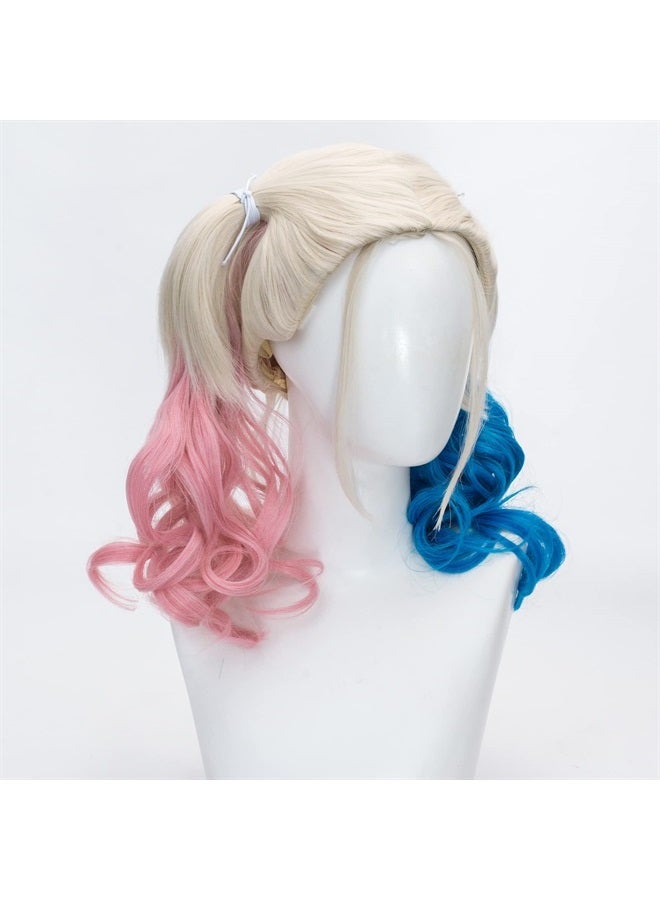 TSNOMORE Pink and Blue Wig for Women Curly Two Ponytails Wig for Girl Halloween Costume Party Cosplay Wig