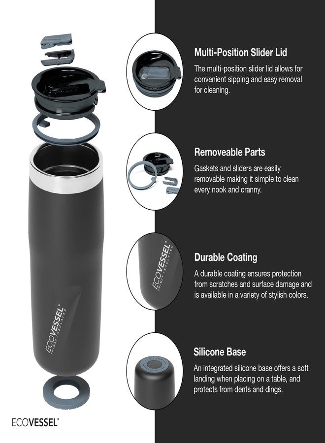 EcoVessel METRO TriMax Vacuum Insulated Stainless Steel Tumbler Cup, Coffee Mug with Slider Lid - 16 oz (Black Shadow) - Image 3